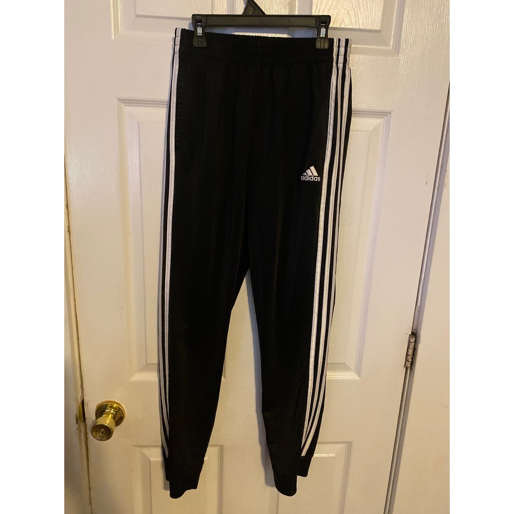 Adidas Youth Boys Large 14/16 Black White 3-Stripe Track Jogger Pants Regular